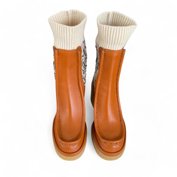 Chloe Jaime Sock Cuff Luminous Ochre Leather Ankle‎ Boots 37 Wide NWB $1225 - Picture 5 of 9